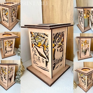 Christmas Lamp Night Light Deer Lantern Decoration Christmas Decor Laser,Winter Wonderland Decoration  Centerpiece Lampshade Table Candle