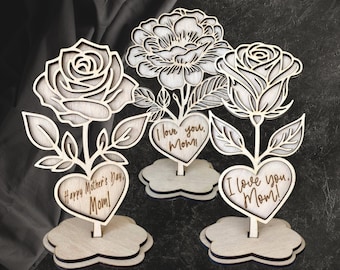 Personalized stand flowers 5 bundle laser cut svg file Mothers day flowers laser Glowforge Mothers day flowers dxf vector  cut Flowers laser