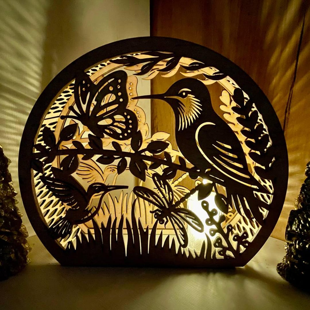 Hummingbird Lantern Svg Candle Holder Night Light Forest Scene Lantern ...