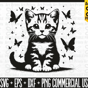 Kitten Svg, Cat Silhouette, Cat SVG, Cat Head SVG, Cat Face SVG, Cat Cut Files, Cat Design, Cat Vector, Pet Silhouette