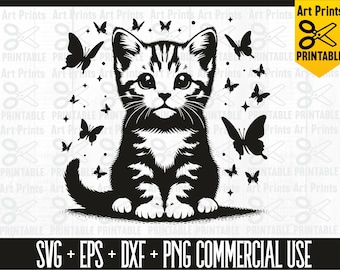 Kitten Svg, Cat Silhouette, Cat SVG, Cat Head SVG, Cat Face SVG, Cat Cut Files, Cat Design, Cat Vector, Pet Silhouette