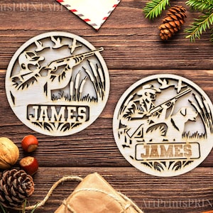 Ornamento de caça personalizado - Decoração de vida selvagem gravada personalizada para entusiastas de atividades ao ar livre, ornamento de caça personalizável Arquivos a laser CNC