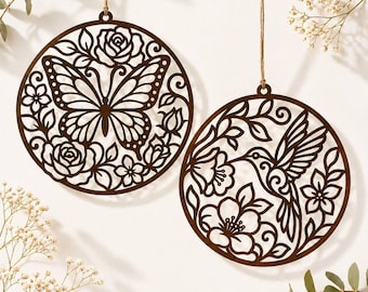 Nature Suncatcher SVG 6 Bundle, Laser Cut Wood Ornaments, Window Decor,Xtool Glowforge Files, Light Catcher, Dragonfly,Butterfly Suncatchers