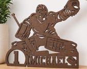 Hockey Goalie SVG File, Personalized Name & Number Sign, Laser Cut Wood Design, Hockey Player Gift, Cricut CNC File Download