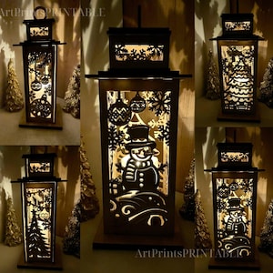Lampe de Noël pièce maîtresse abat-jour table bougeoir SVG téléchargement numérique veilleuse cerf lanterne décoration