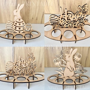 Paquete de 2 soportes para huevos de conejito de Pascua, archivo SVG cortado con láser, plantilla vectorial CNC para soporte de huevos de Pascua, paquete de soportes para huevos Glowforge, SVG para Cricut