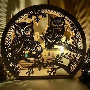Scène Kerstlantaarn Lasergesneden lamp Besneeuwde kandelaar, Winter Wonderland Decoratie Nachtlampje Kerstdecor Laser