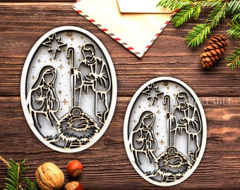 Christ the Savior Is Born Nativity Ornament SVG , Layered Christmas Laser Cut File for Glowforge, Religious Holiday Décor