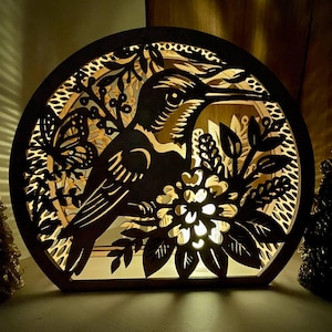 Hummingbird Lantern Svg Candle Holder Night Light Forest Scene Lantern Digital Download Tealight Lamp Laser