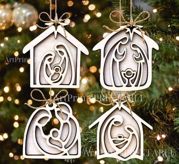 Christmas Nativity Ornaments SVG, Holy Family Svg,Religious Ornaments Svg, Laser Cut File, Nativity Scene Svg, Christmas Glowforge File,