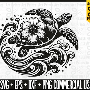 Floral zeeschildpad SVG - strandschildpad met bloem gesneden bestand - digitale oceaan dieren clipart