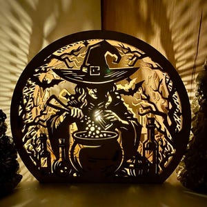 Tree Witch Bats Spooky Halloween Lantern Tealight Holder Haunted Scene Lamp Laser Cut Digital Download