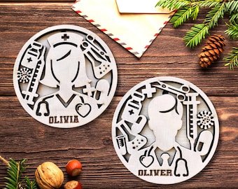 Ornamento personalizzato per infermiere SVG / File SVG Glowforge Scrub Life per infermieri / Ornamento natalizio medico Laser, ornamenti natalizi per infermieri
