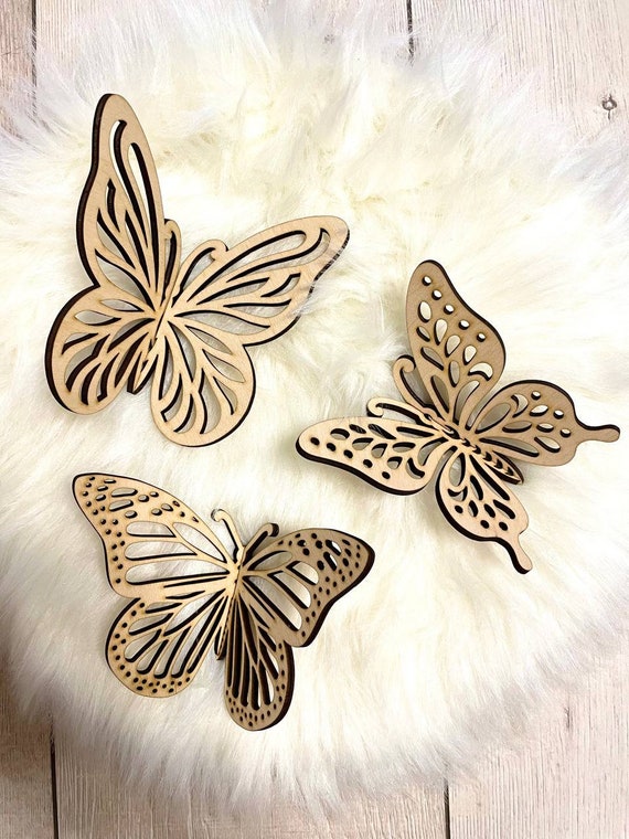 3D Butterflies SVG On Stands Set of 3 Digital Download for Glowforge or Laser,Butterfly wall art