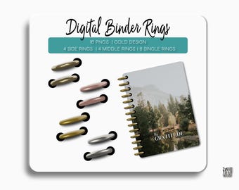 Gold Digital Planner Rings, Realistic Binder Inserts (Digital Download)