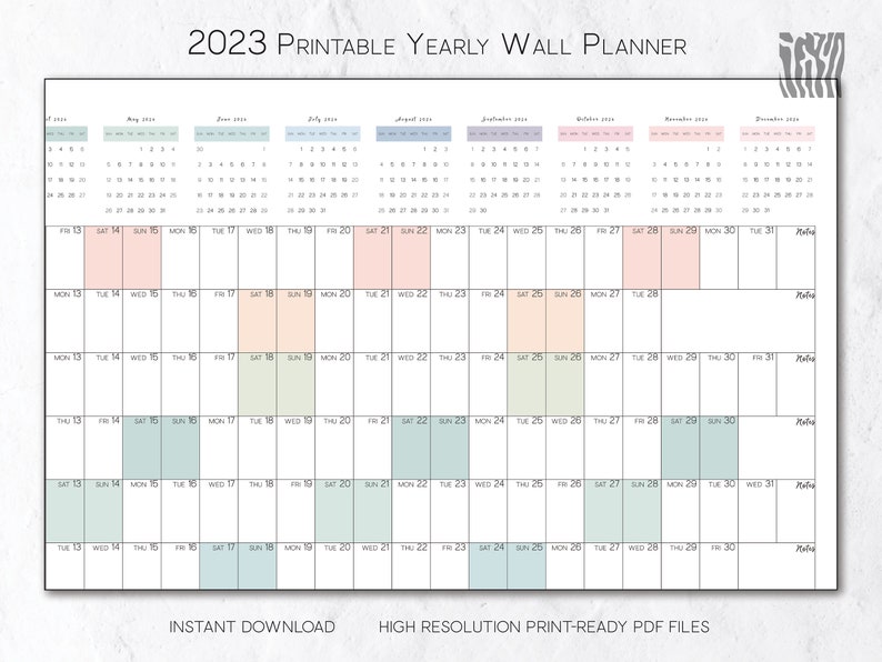 2023 Wall Calendar Printable Large Yearly Wall Calendar 2023 Etsy