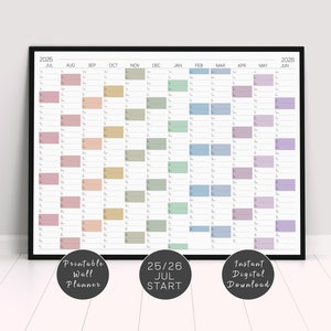 2025-2026 Printable Wall Calendar, Academic Wall Planner For July 2025 To June 2026, Giant Wall Calendar for Home, Office & Classroom.