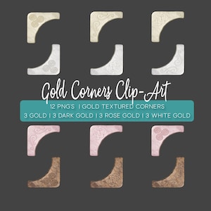 Digital Photo Corners for Custom Wedding Photo Album. Celtic Design Decorative Gold Book Corners and Elements Clip Art for DIY Photo Albums.