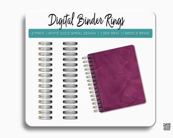 White Gold Digital Spiral Binder Rings, Planner DIY (Digital Download)