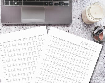 Printable Yearly Undated Minimalist Planner On Two Pages, Monthly Productivity Goal Planner, Instant Digital Download