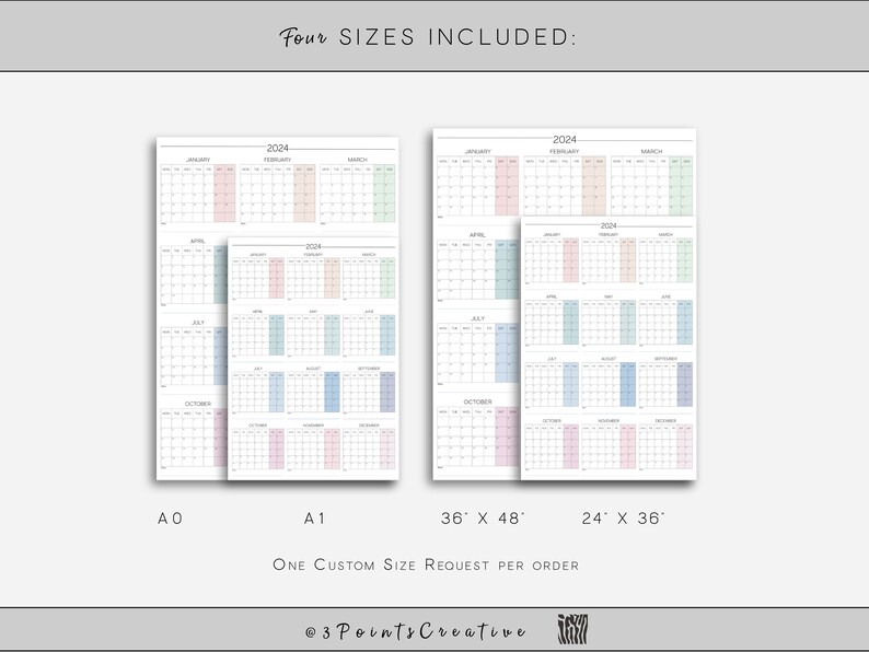 2024 Large Wall Calendar, Printable Large Wall Planner With a Monday