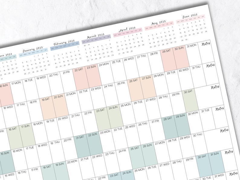 Printable 2023 2024 Wall Calendar With a July Start, Mid Year Planner in a Rainbow Minimalist ...
