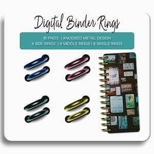 Realistic DIY Digital Planner Binder Rings for Digital Planner, Notebook, Journal and iPad Planner. Digital Spirals in Anodised Metal.