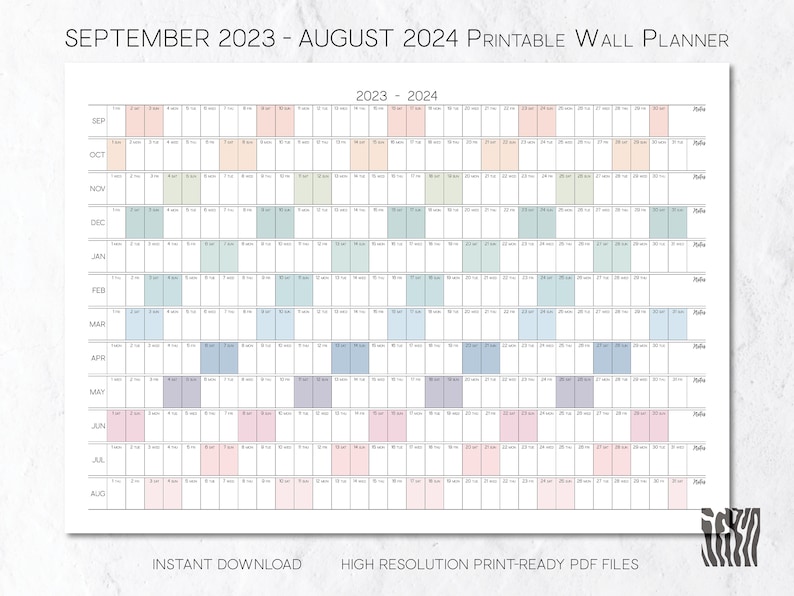 20232024 Printable Large Wall Calendar September to August