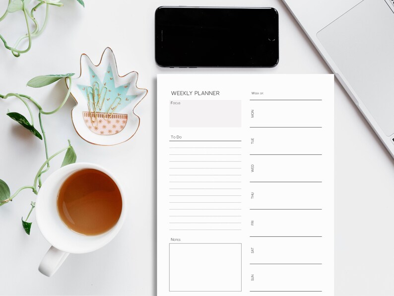 Minimalist Weekly Planner Printable, Undated One Page A4 A5 Letter ...