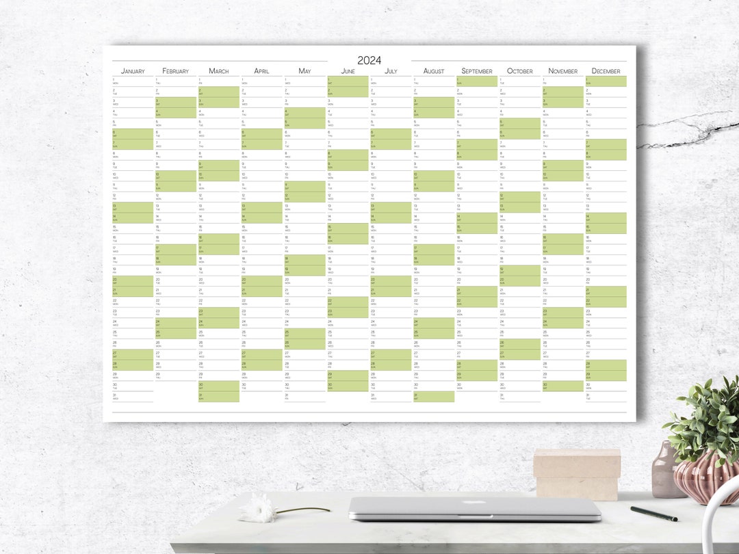 Printable Large Wall Calendar for 2024 in a Minimalist Design, 2024