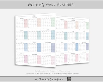 2024 Large Wall Calendar, Printable Large Wall Planner with a Monday Start in A1 and A0 Size, Minimalist 2024 Wall Planner, Yearly Planner.