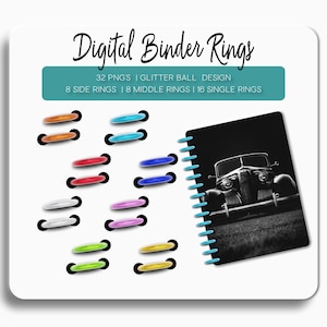 DIY Digital Planner Binder Rings for Digital Planner, Notebook, Journal and iPad Planner. Digital Spirals in 8 Glitter Colours.