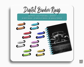 Glitter Digital Planner Binder Rings, PNG, iPad Journal (Digital Download)