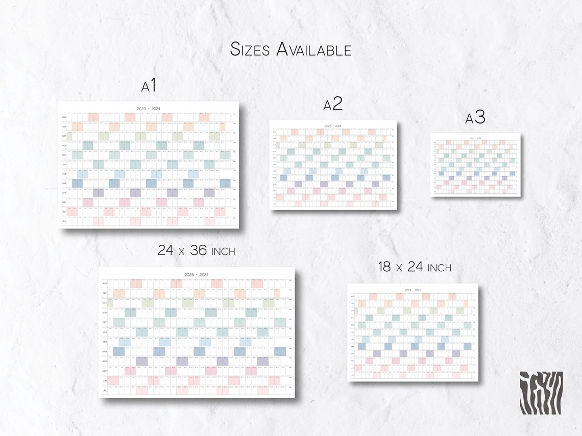20232024 Printable Large Wall Calendar August to July, Minimalist
