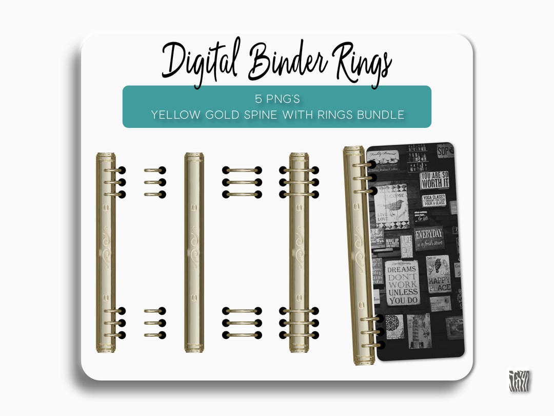 Gold Digital Planner Binder Rings With Spine, PNG Files (digital ...