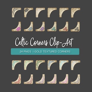 Digital Photo Corners for Custom Wedding Photo Album. Celtic Design Decorative Gold Book Corners and Elements Clip Art for DIY Photo Albums.
