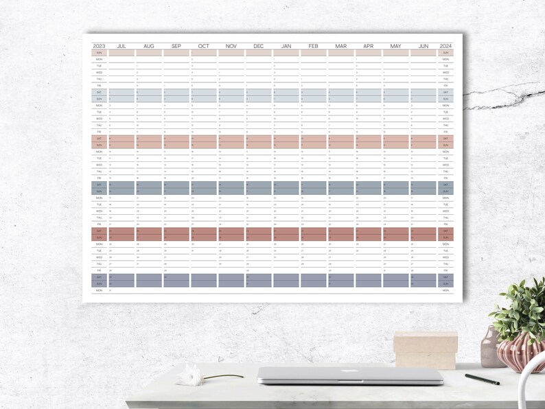 Printable 2023 2024 Wall Calendar With a July Start Mid Year Etsy