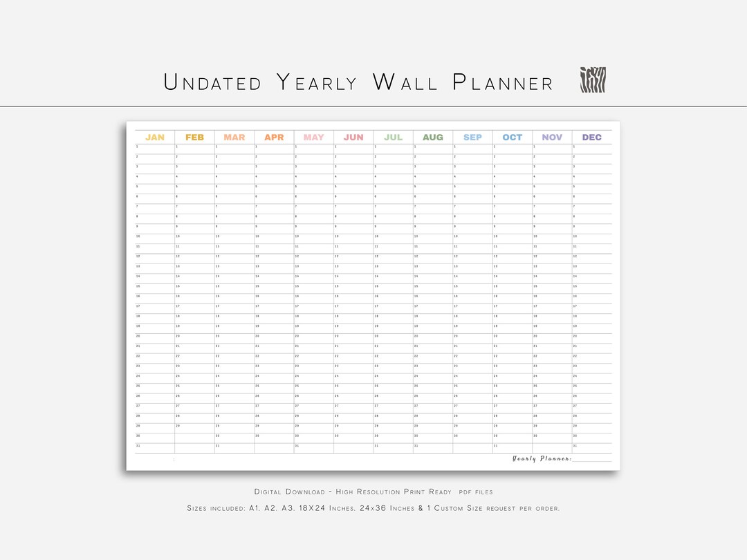 Minimalist Undated Wall Planner, Printable Large Wall Calendar ...