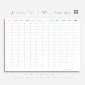 Minimalist Undated Wall Planner, Printable Large Wall Calendar,  Perpetual Calendar for Classroom, Blank Calendar.