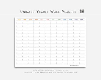 Minimalist Undated Wall Planner, Printable Large Wall Calendar,  Perpetual Calendar for Classroom, Blank Calendar.