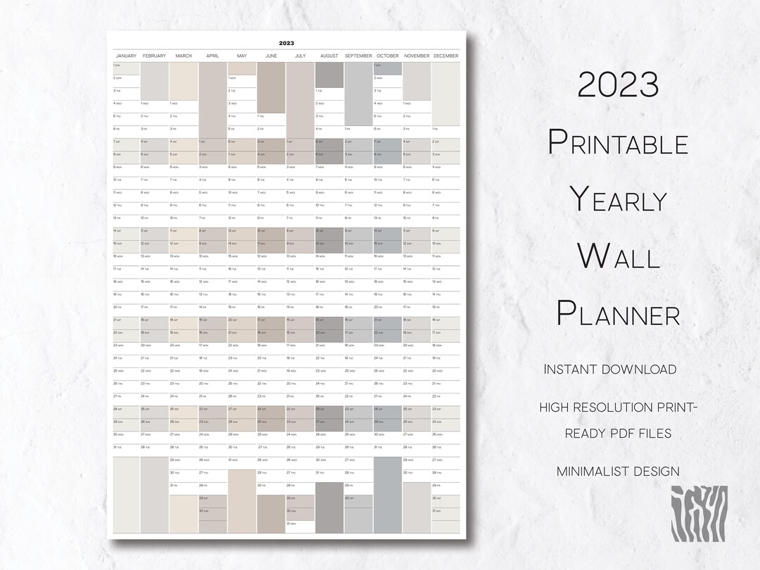 Classic Printable Full Year Wall Calendar in a Minimalist - Etsy