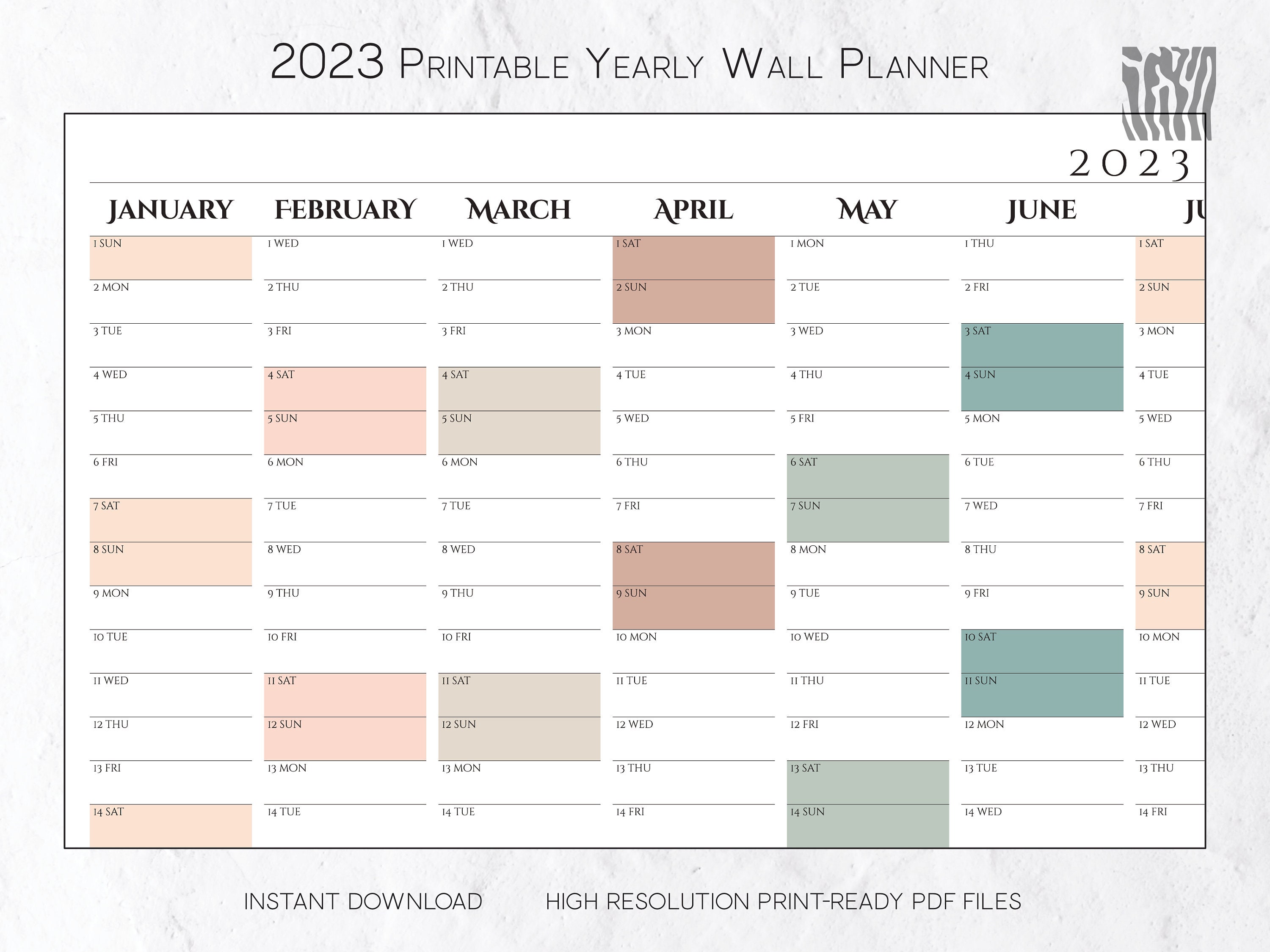 Printable full year wall calendar in a minimalist design 2023 etsy