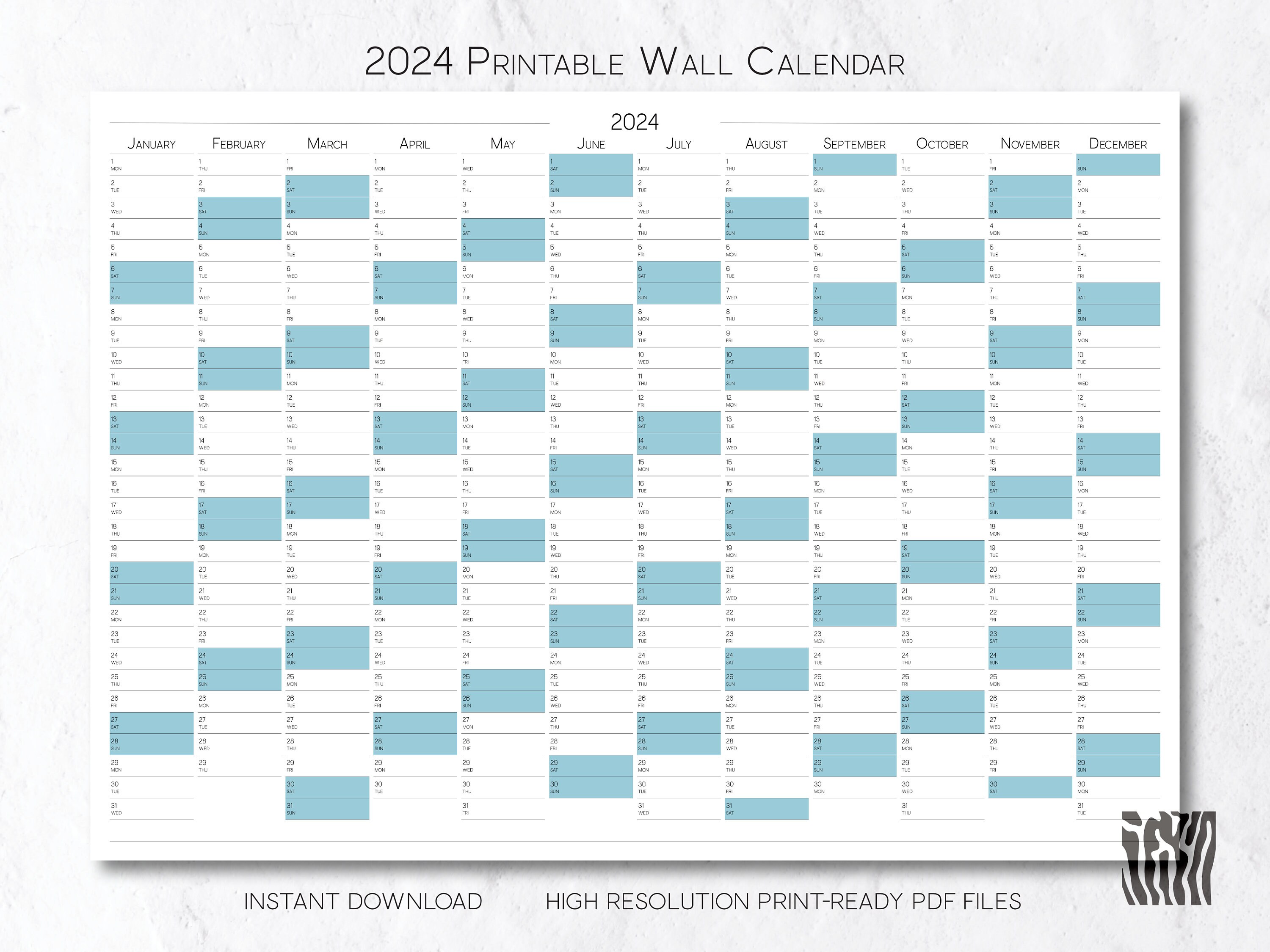 Printable Large Wall Calendar for 2024 in a Minimalist Design, 2024 ...