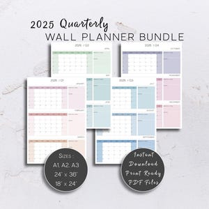 2025 Quarterly Wall Planner Bundle| Printable 90 Day Planner with Sunday Start for Jan - Dec | 12 Week Plan in A1, A2 | Instant Download