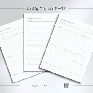 May include: Three blank weekly planner pages with the text "Weekly Planner" at the top of each page. The pages are stacked on top of each other.