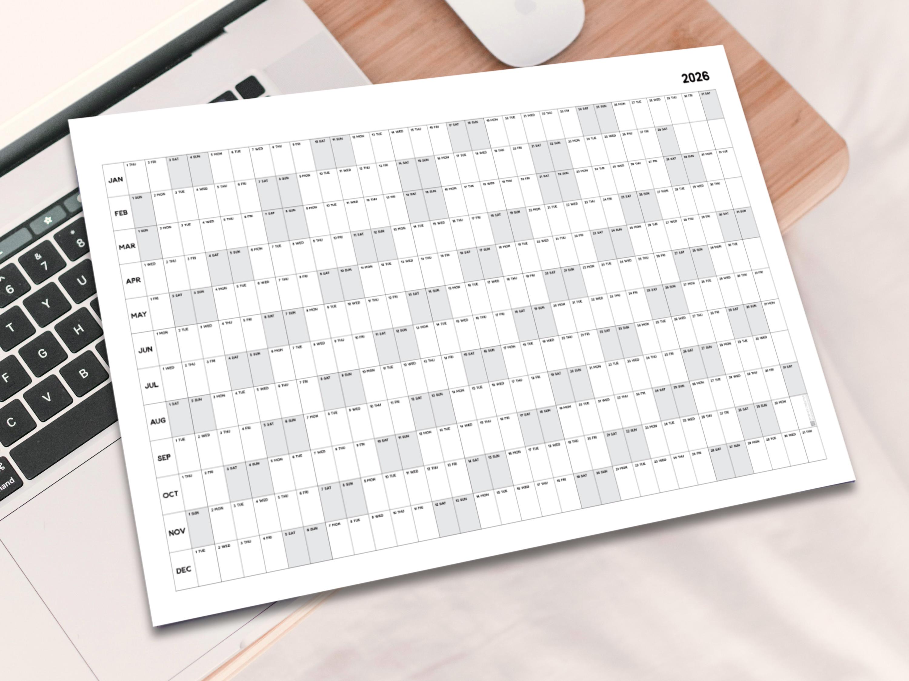 2026 Year at a Glance Desk Calendar: Minimalist Printable Planner ...