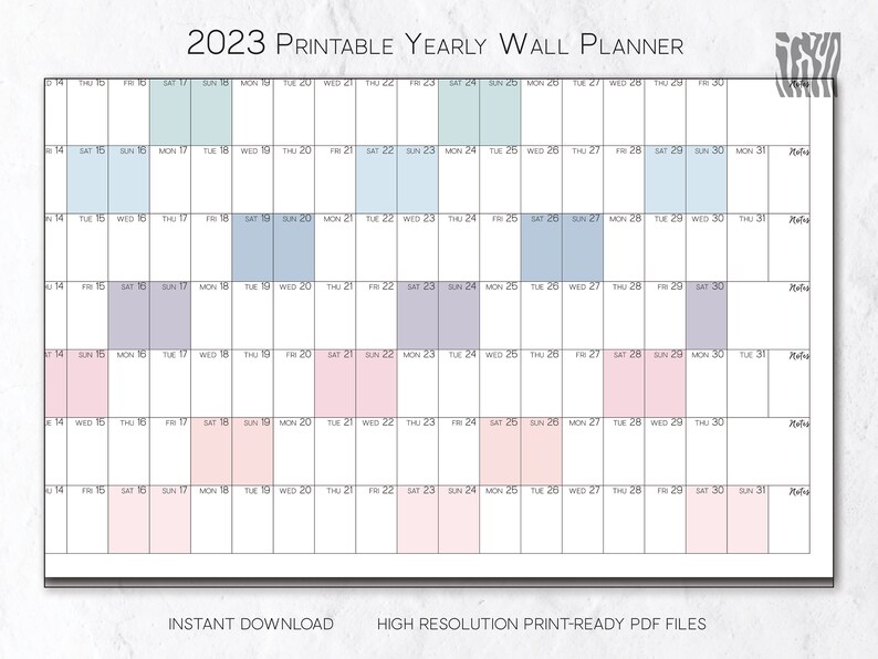 2023 Wall Calendar Printable Large Yearly Wall Calendar 2023 Etsy