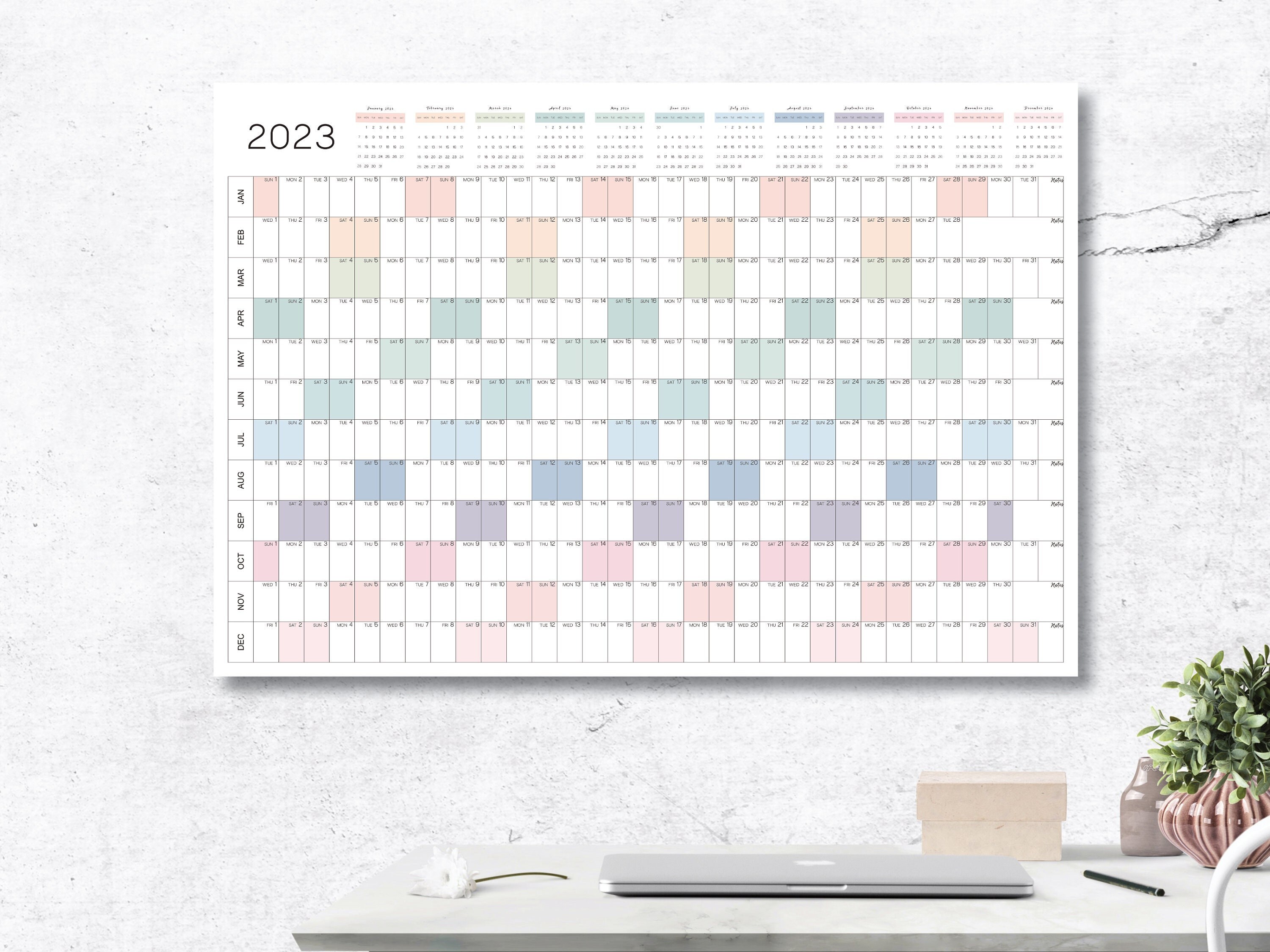 2023 Wall Calendar Printable Large Yearly Wall Calendar 2023 Etsy