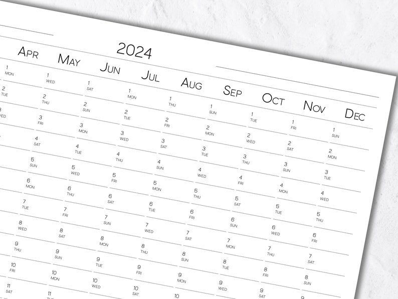 Printable Large Wall Calendar for 2024 in a Classic Black and White ...