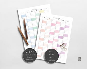 2027 Printable 6 Month Calendar | Half Year Business Planner (Digital Download A3 A4)